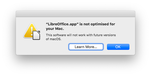 Al lancio di LibreOffice a 32 bit su Mojave