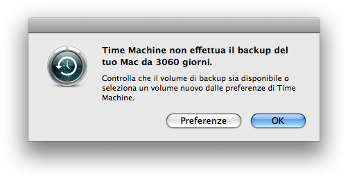 Time Machine non effettua il backup del tuo Mac da 3060 giorni