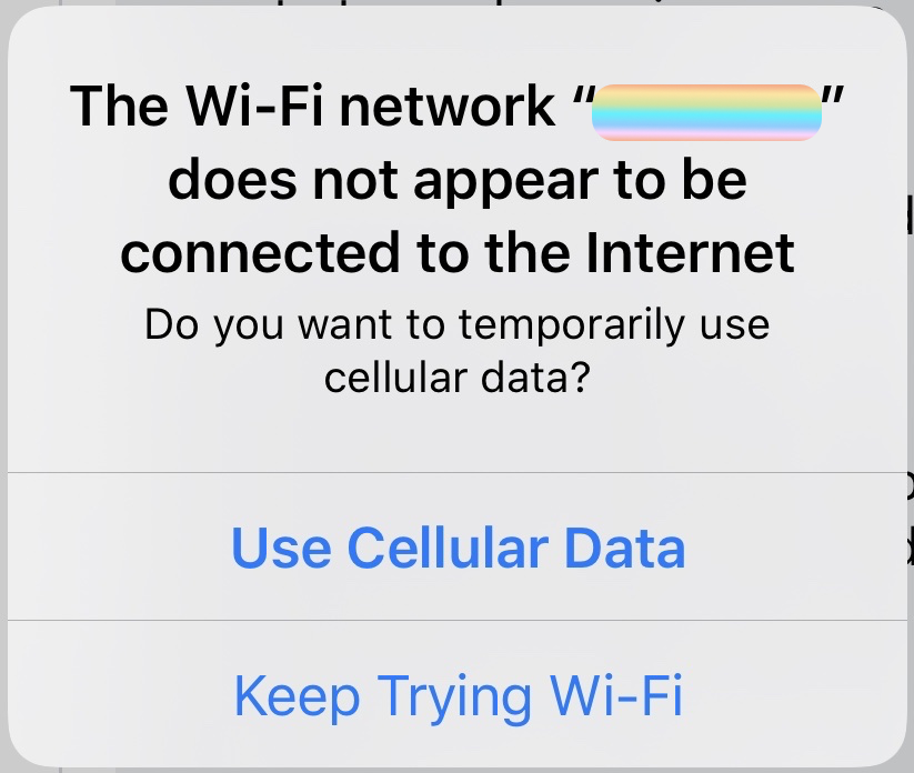 iOS 13 propone di usare la connessione cellulare quando il Wi-Fi è scollegato